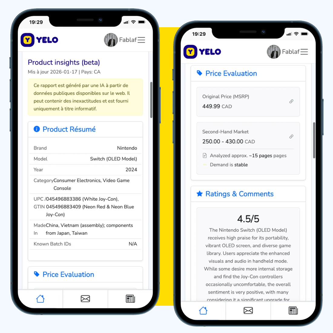Analyse produit et estimation de prix dans l’application Yelo