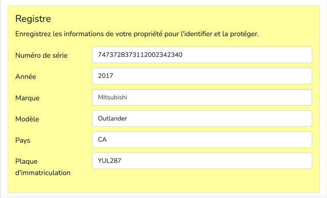 Enregistrez le numéro de série, marque, modèle de votre objet