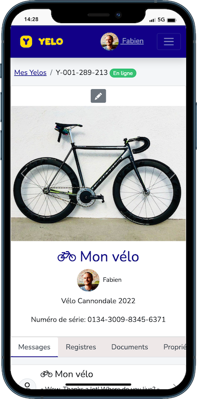Enregistrez votre vélo sur Yelo